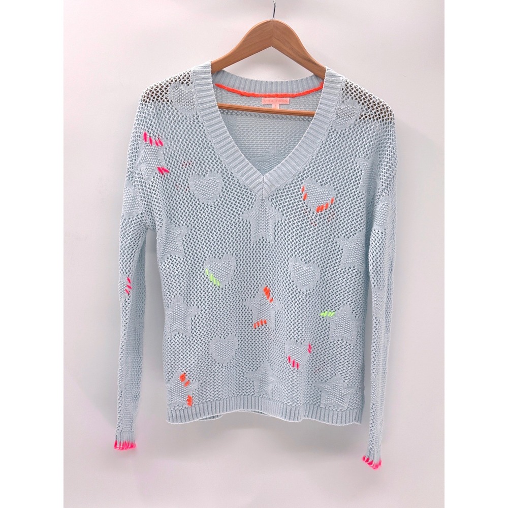 Lisa Todd Sweater Super Stars‎ Light Blue Cotton Sheer Women Size Small Beachy